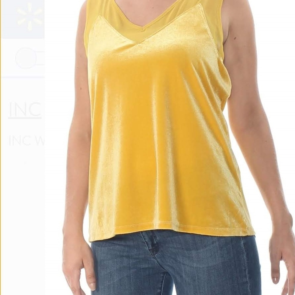 INC Womens Gold Velvet Sheer Inset Sleeveless Top